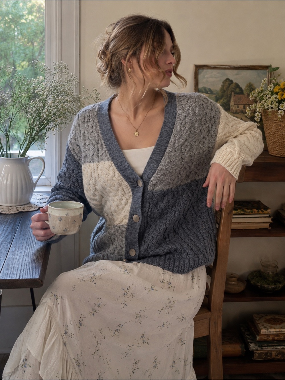 Aran Wollen Mills NWT Cozy Patchwork cardigan 100% Super Soft Merino Wool